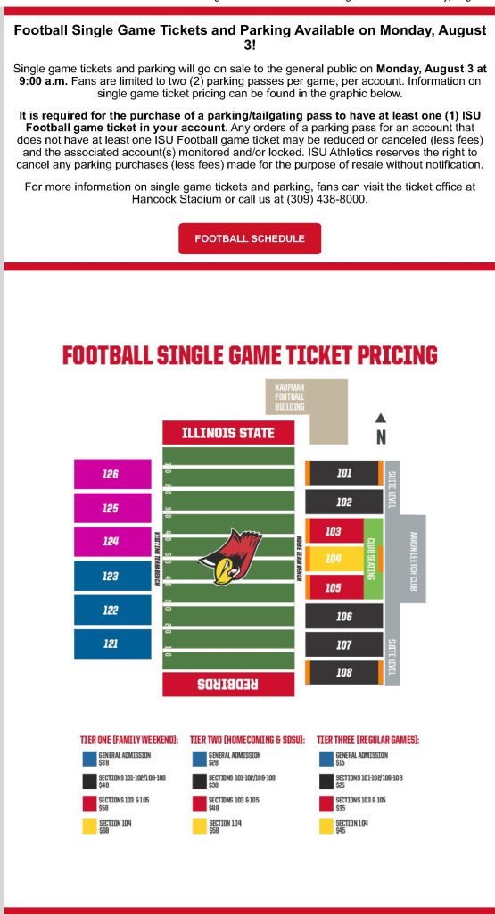 ISU Football Single Game Tickets and Parking Available Monday, August 2026
