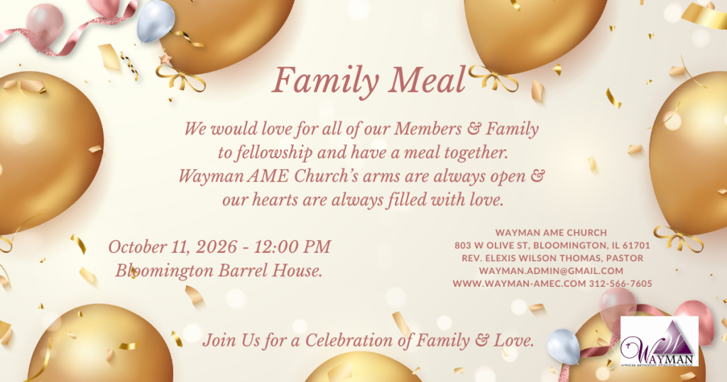 Wayman Family Meal 11 October 2026